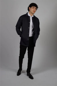 Mens Mid Length Overcoat Jacket Light Weight Smart Casual Navy Mac