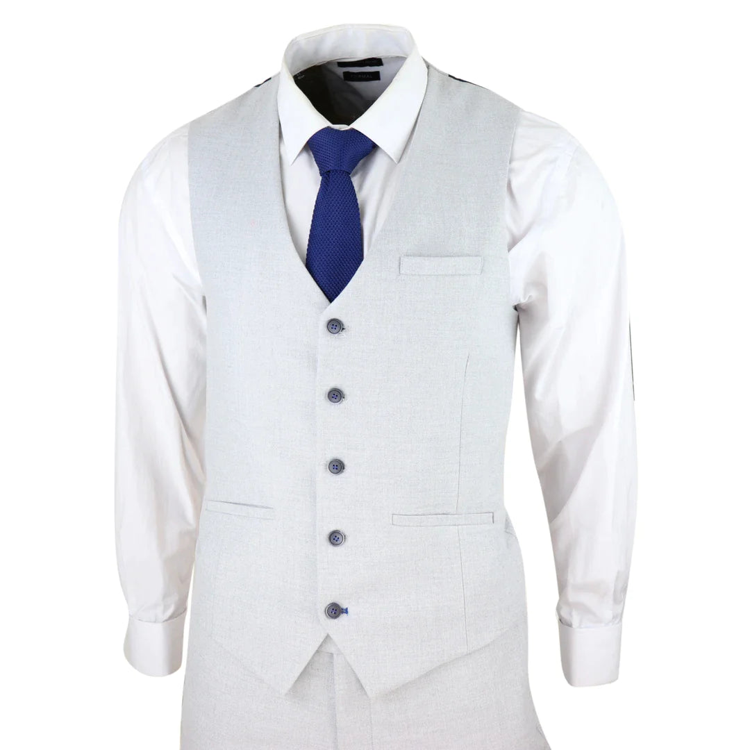 Mens Tweed Light Grey 3 Piece Suit Tailored Fit Classic Vintage 1920s Wedding