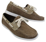 Mens Denim Canvas Retro Laced Moccasin Boat Deck Shoes Washed Navy Beige