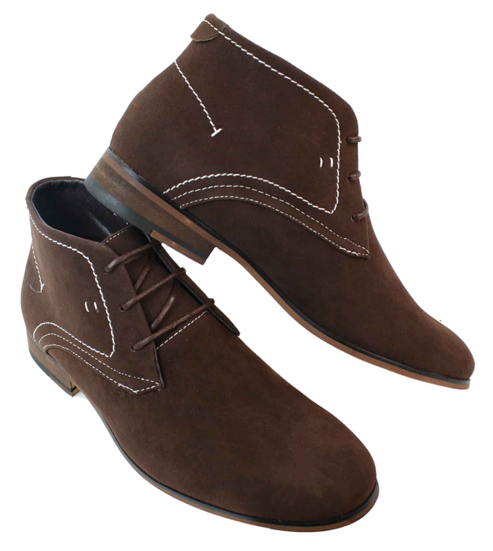 Mens Casual Suede Look Desert Ankle Boots Brown Black Navy Blue Leather Lined