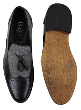 Mens Tweed & Leather Loafers Driving Shoes Slip On Tassle Design Vintage Retro