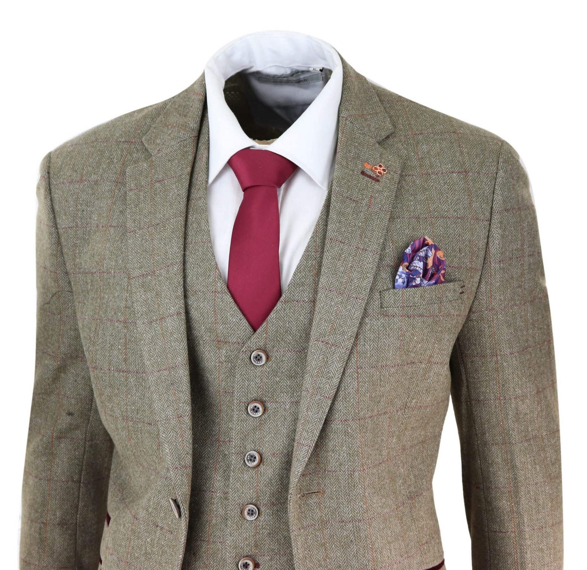 Mens Tweed Olive Green Check Suit