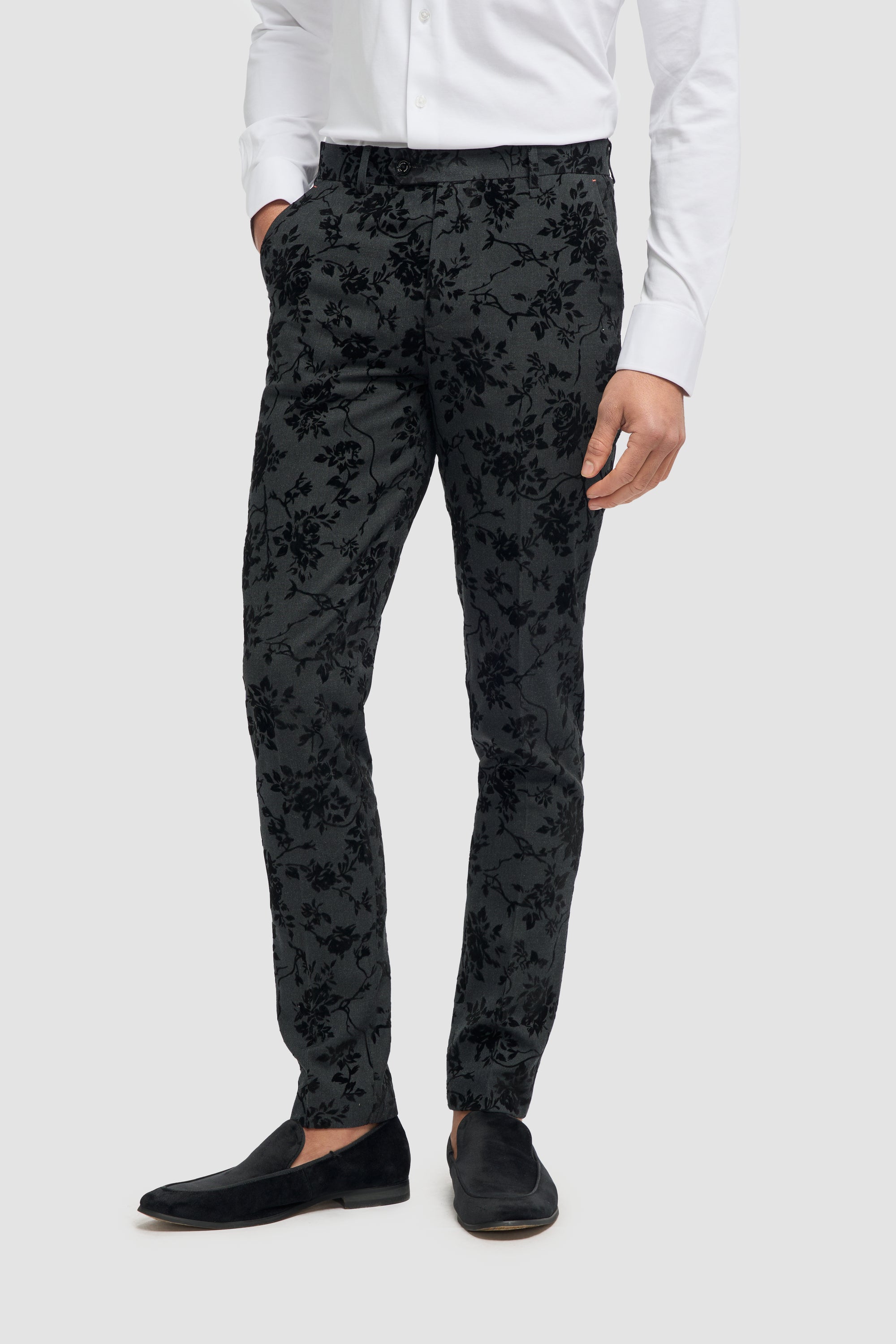 Georgi - Herrebukser med sorte blomsterprint