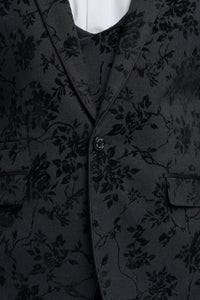 Sort herrejakkesæt i 3 dele med paisleymønster i fløjl