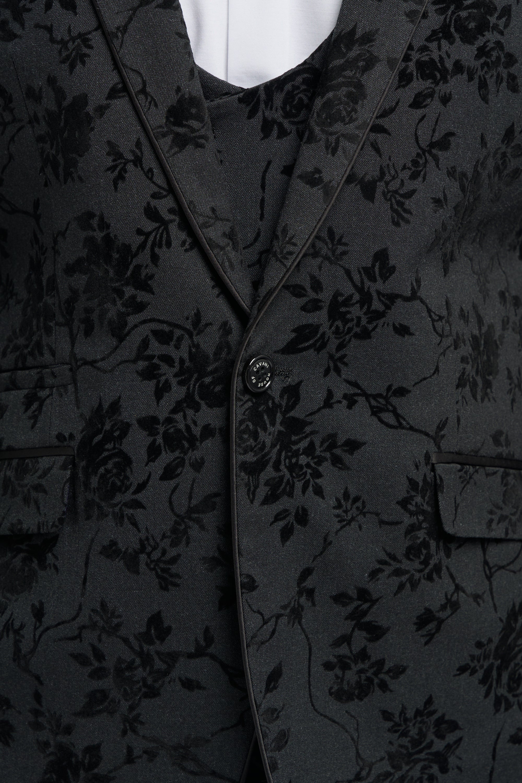 Sort herrejakkesæt i 3 dele med paisleymønster i fløjl