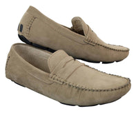 Mens Slip On Suede Leather Shoes Moccasin Loafers Smart Casual Brown Beige