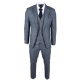 Gisborne Men's 3-Piece Navy Checked Suit with Mustard Accents