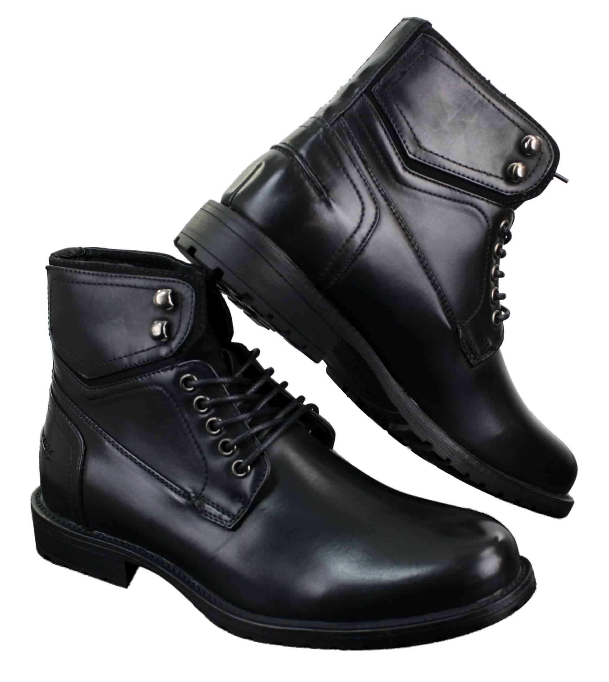 Mens Laced Military Army Casual Ankle Boots Leather Boots Black Brown