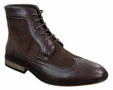 Mens Chelsea Brouge Ankle Boots Leather Suede Italian Smart Casual Laced Retro