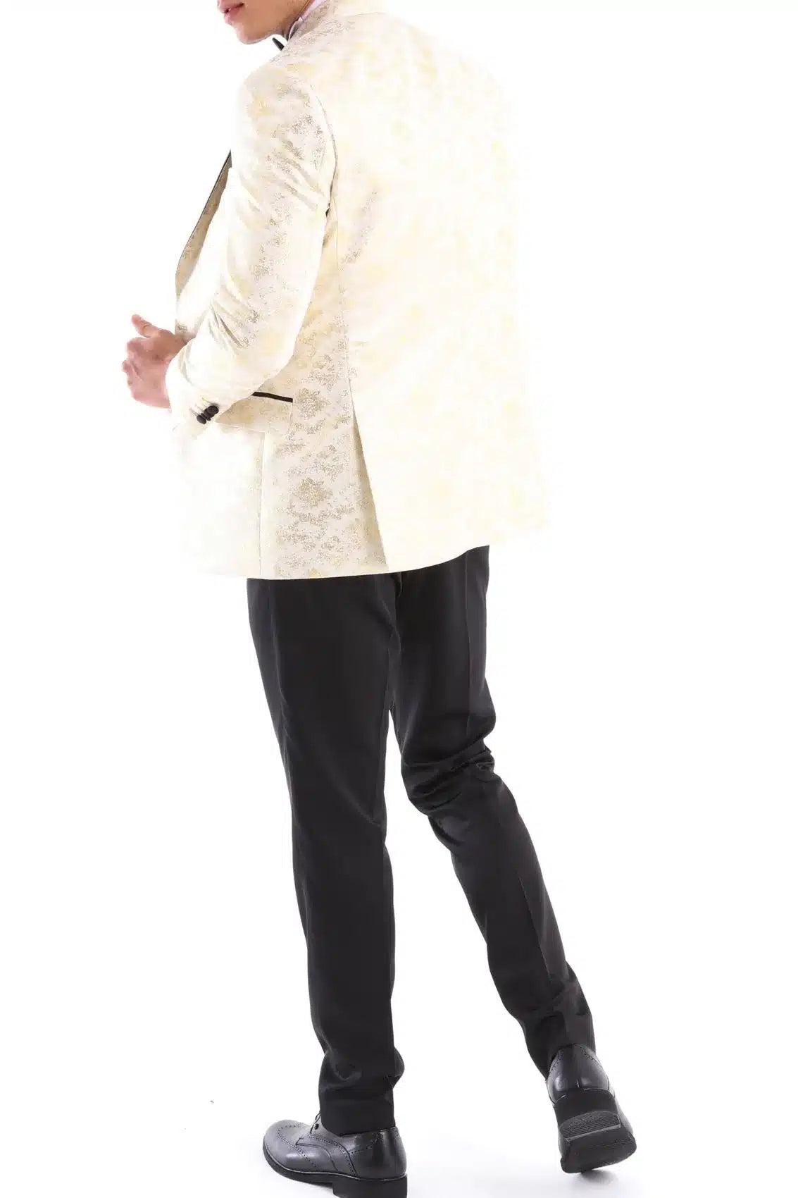 Mens 3 Piece Cream Black Ivory Suit Bow Tie Tuxedo Ceremony Wedding Grooms Prom