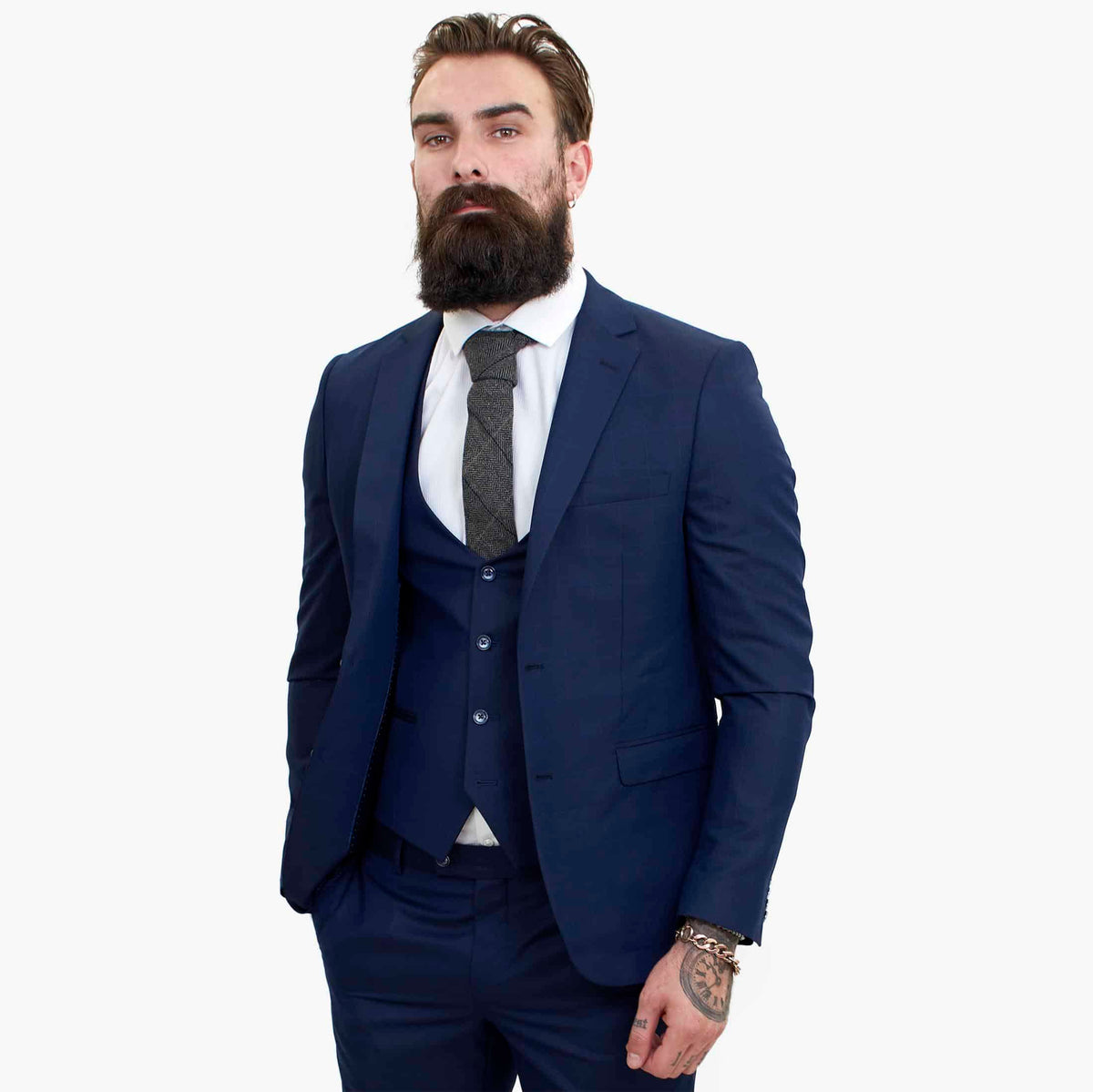 Happy Gentleman BELLO Navy Blue 3 Piece Suit Wool Tailored Fit