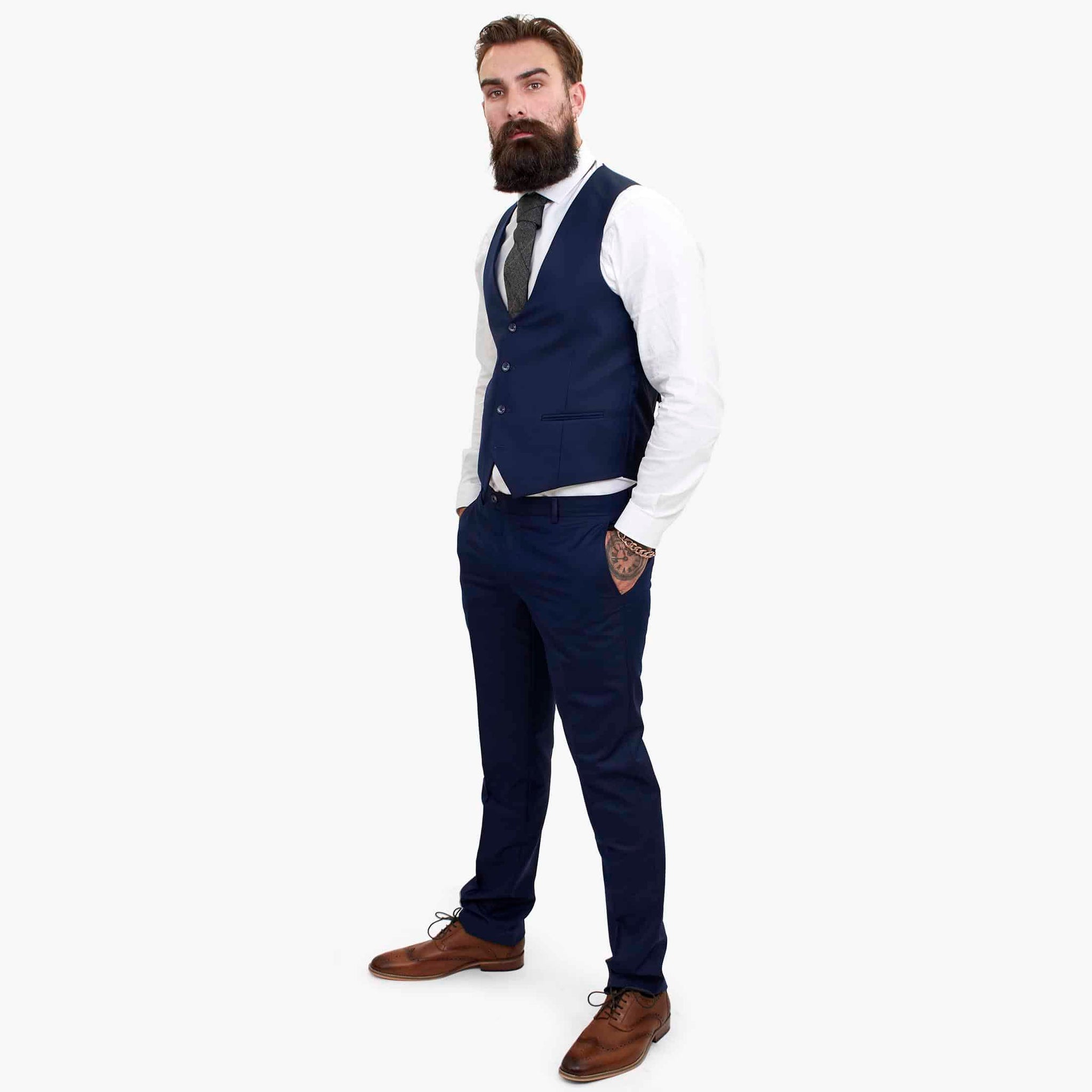 Happy Gentleman BELLO Navy Blue 3 Piece Suit Wool Tailored Fit