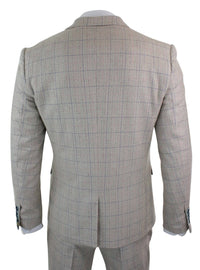 Men's 3 Piece Cream Blue-Check Suit