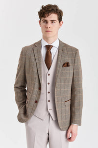 Harris Brown Tweed Suit med Kontrastfarvet Vest og Bukser i Sten