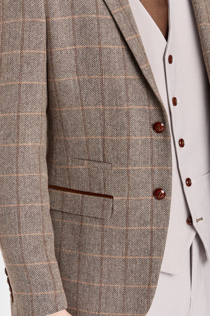 Harris Brown Tweed Suit med Kontrastfarvet Vest og Bukser i Sten