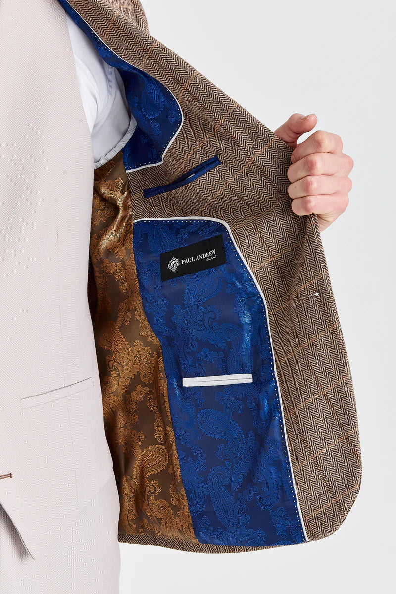 Harris Brown Tweed Suit med Kontrastfarvet Vest og Bukser i Sten
