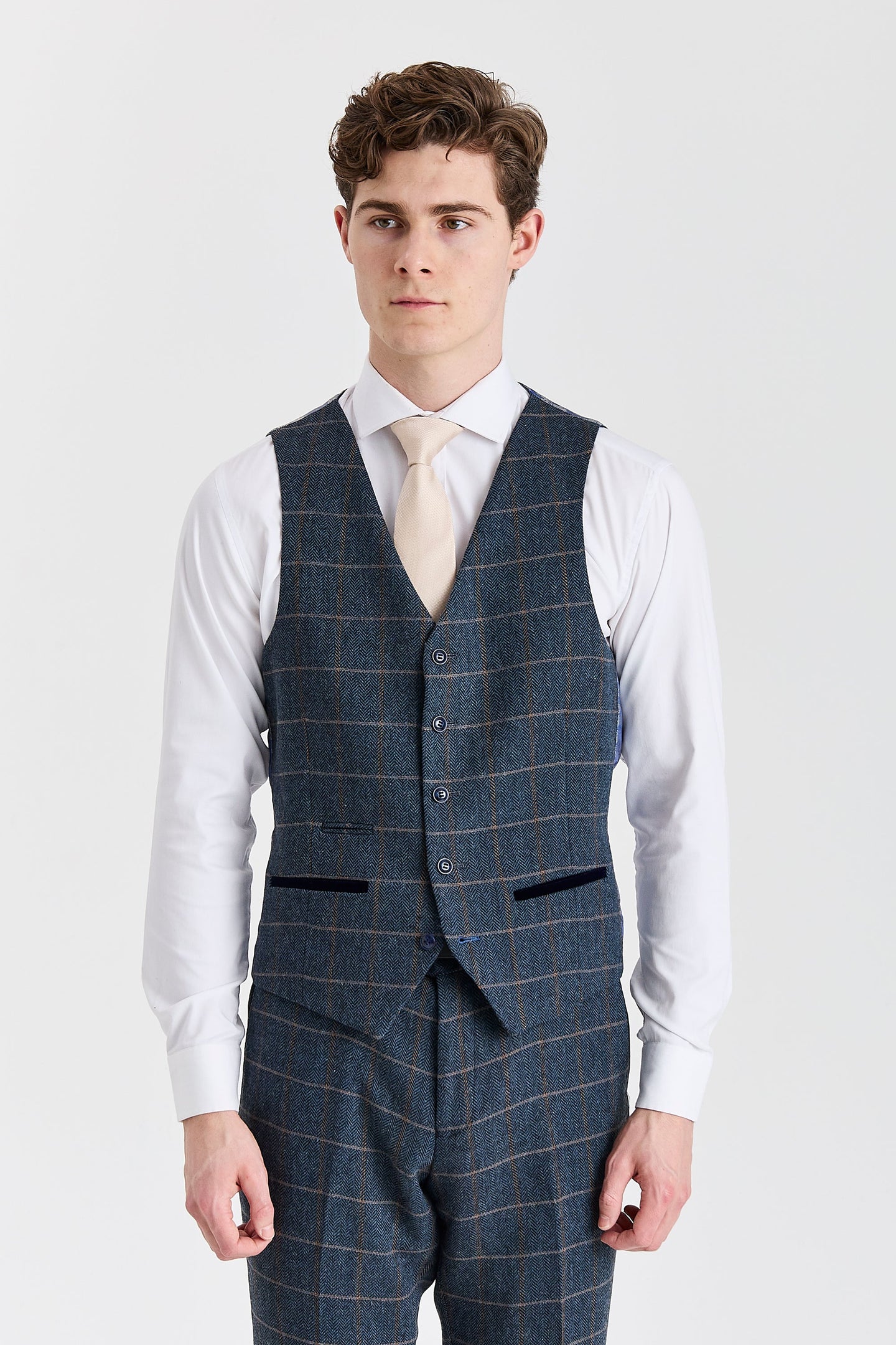 Harris - Marineblå vest i tweed-uldblanding til mænd