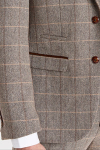 Harris - Tweed Brun Sildebensmønstret Ternet Blazer til Herrer