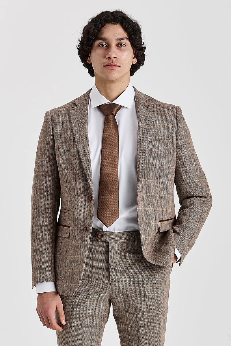 Harris - Tweed Brun Sildebensmønstret Ternet Blazer til Herrer