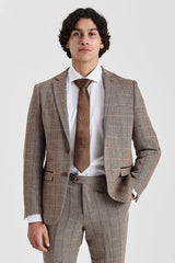 Harris - Tweed Brun Sildebensmønstret Ternet Blazer til Herrer