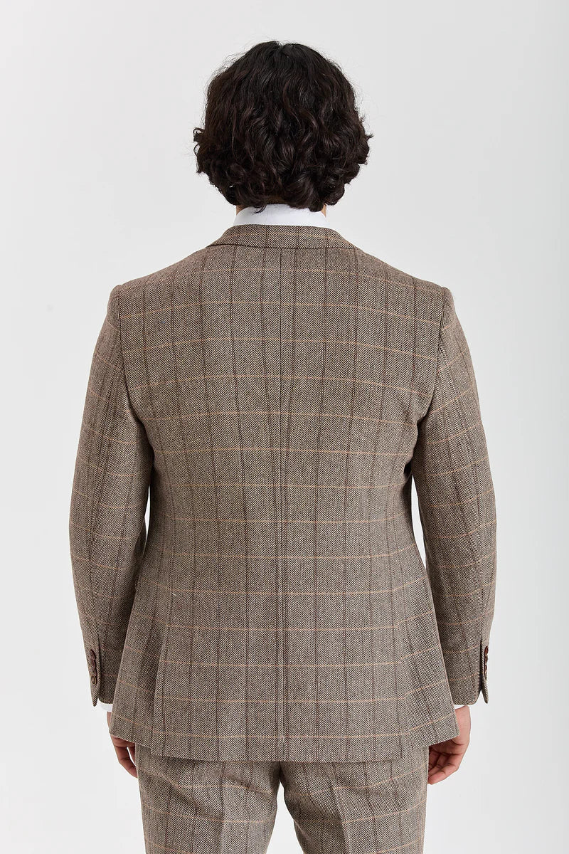 Harris - Tweed Brun Sildebensmønstret Ternet Blazer til Herrer