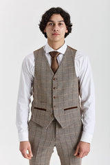 Harris - Tweed Brun Sildebensmønstret Ternet Vest til Herrer