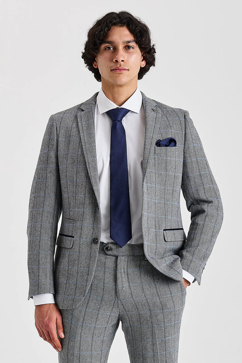 Harris - Grå tweed-blazer med sildebensmønster til mænd