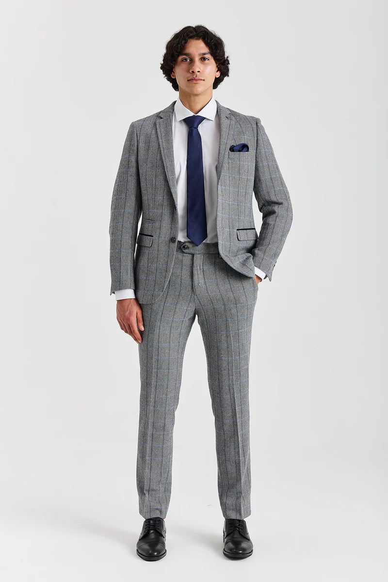 Harris - Grå tweed-blazer med sildebensmønster til mænd