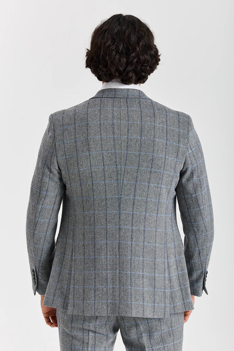 Harris - Grå tweed-blazer med sildebensmønster til mænd