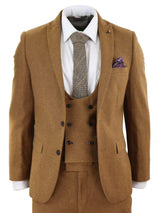 Harry Brown - Mens Tan Brown Wool 3 Piece Suit