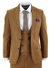 Harry Brown - Mens Tan Brown Wool 3 Piece Suit