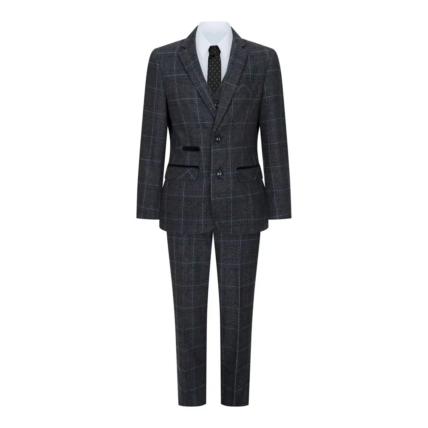 Boys Grey Black 3 Piece Tweed Suit Herringbone Wine Vintage Retro