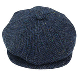 Mens Herringbone Blue Tweed 8 Panel Cap