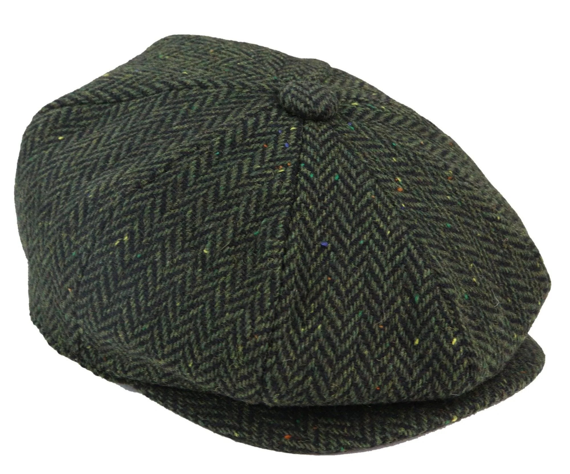 Mens Herringbone Tweed 8 Panel Cap Olive