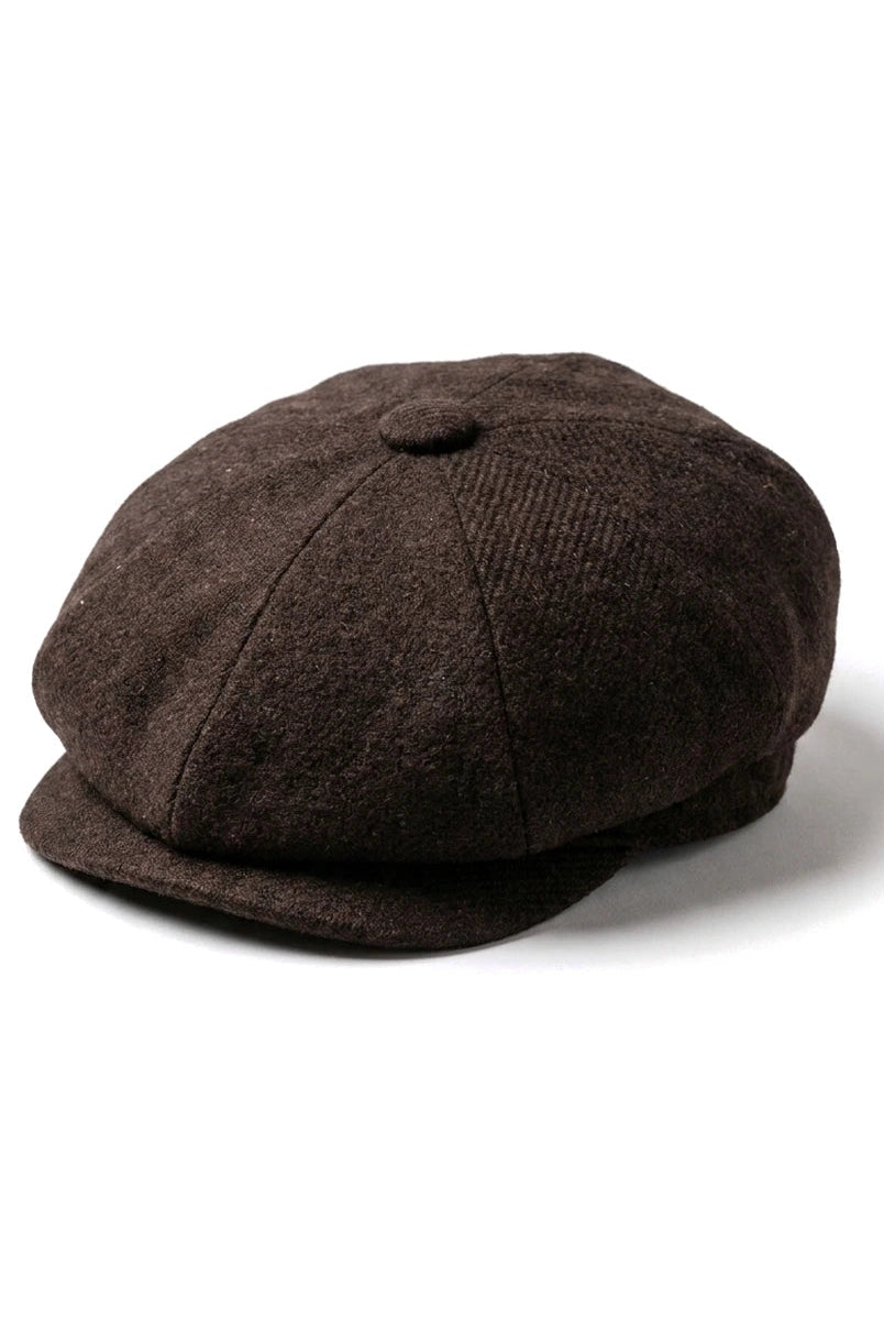 HT6363 - Herre Vintage Tweed Newsboy Peaky Blinders Kasket - Brun/Vinrød