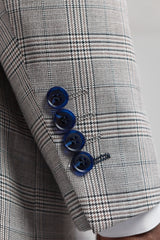 Hugo Herre Lysegråt 3-delt Jakkesæt med Marineblå Tern og Fløjlskanter