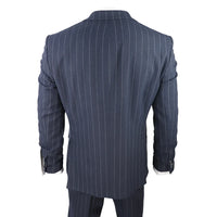 Mens 3 Piece Suit Pin Stripe Navy Classic Vintage Retro 1920s Tailored Fit Wedding