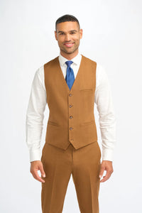 James - Men's Camel Brown 3 Piece Wool Tailored Fit Suit