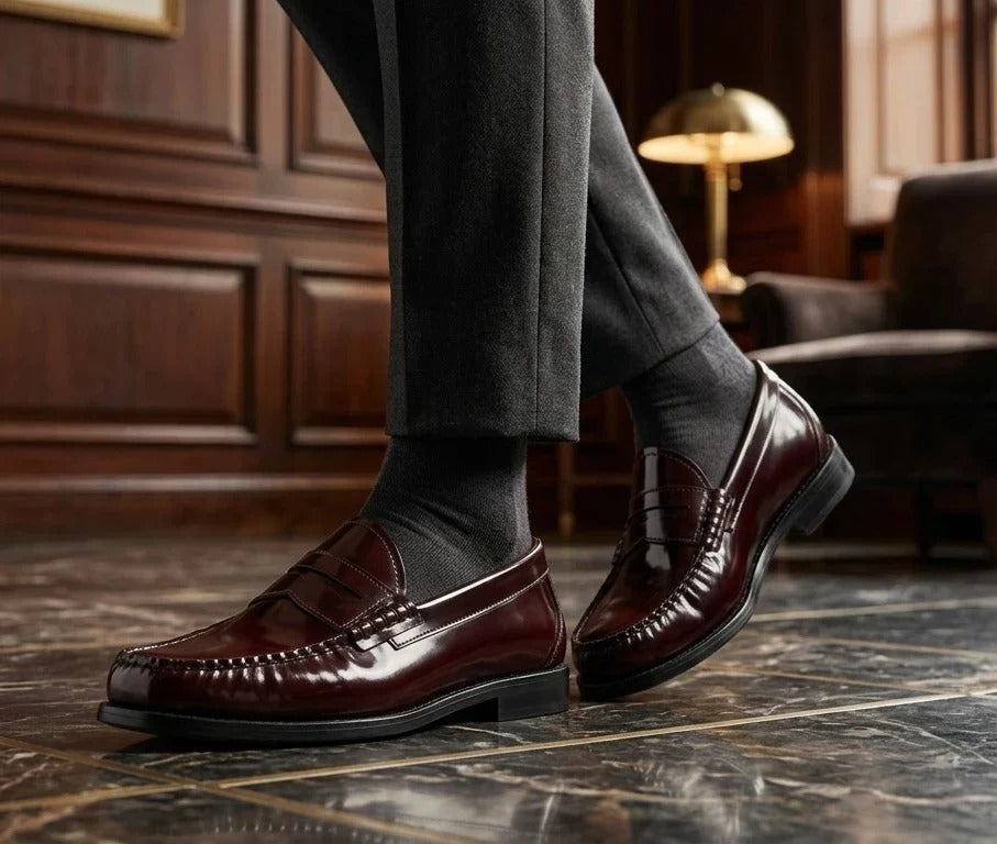 Joseph - Herre bordeauxrøde Penny Loafers i laklæder