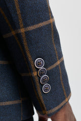 Herre Sildebensmønster Tweed Ternet 3-delt Uldjakkesæt Peaky Blinders - Marineblå