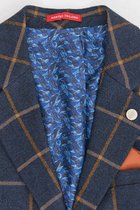 Herre Sildebensmønster Tweed Ternet 3-delt Uldjakkesæt Peaky Blinders - Marineblå