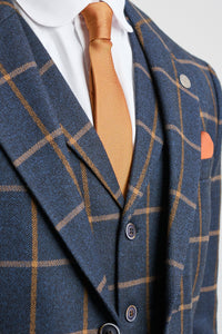 Herre Sildebensmønster Tweed Ternet 3-delt Uldjakkesæt Peaky Blinders - Marineblå