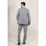 Knight Men's 3-Piece Grey and Blue Checked Suit