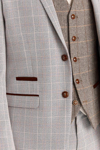 Leo beige jakkesæt med Harris brun tweed-kontrastvest