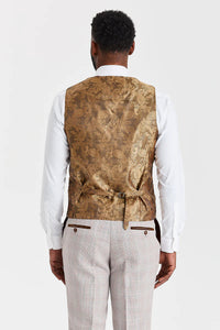 Leo beige jakkesæt med Harris brun tweed-kontrastvest
