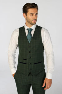 Leo - Men's Green 3 Piece Checked Tailored Fit Suit