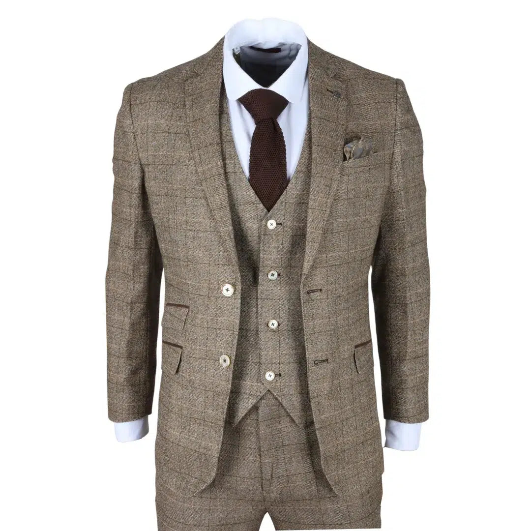 Liam - Men's 3 Piece Brown Checked Suit