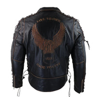 Men's Live To Ride Cow Hide Leather Jacket Original Cross Zip Brando Biker Motorcycle