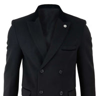 Mens 3/4 Long Double Breasted Black Overcoat