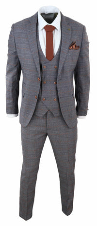 Grey 3 Piece Suit with Double Breasted Waistcoat